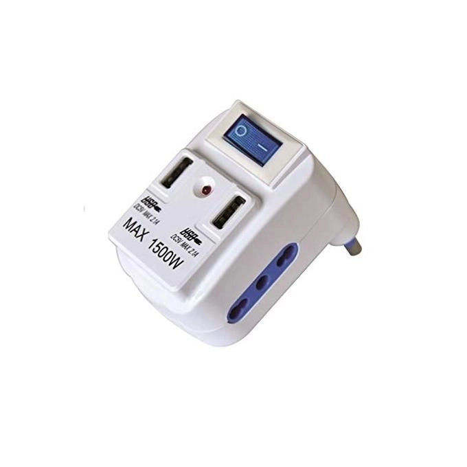 Vigor-Blinky Adattatori con Interruttore Doppio 10 16a +2Usb Spina 16A