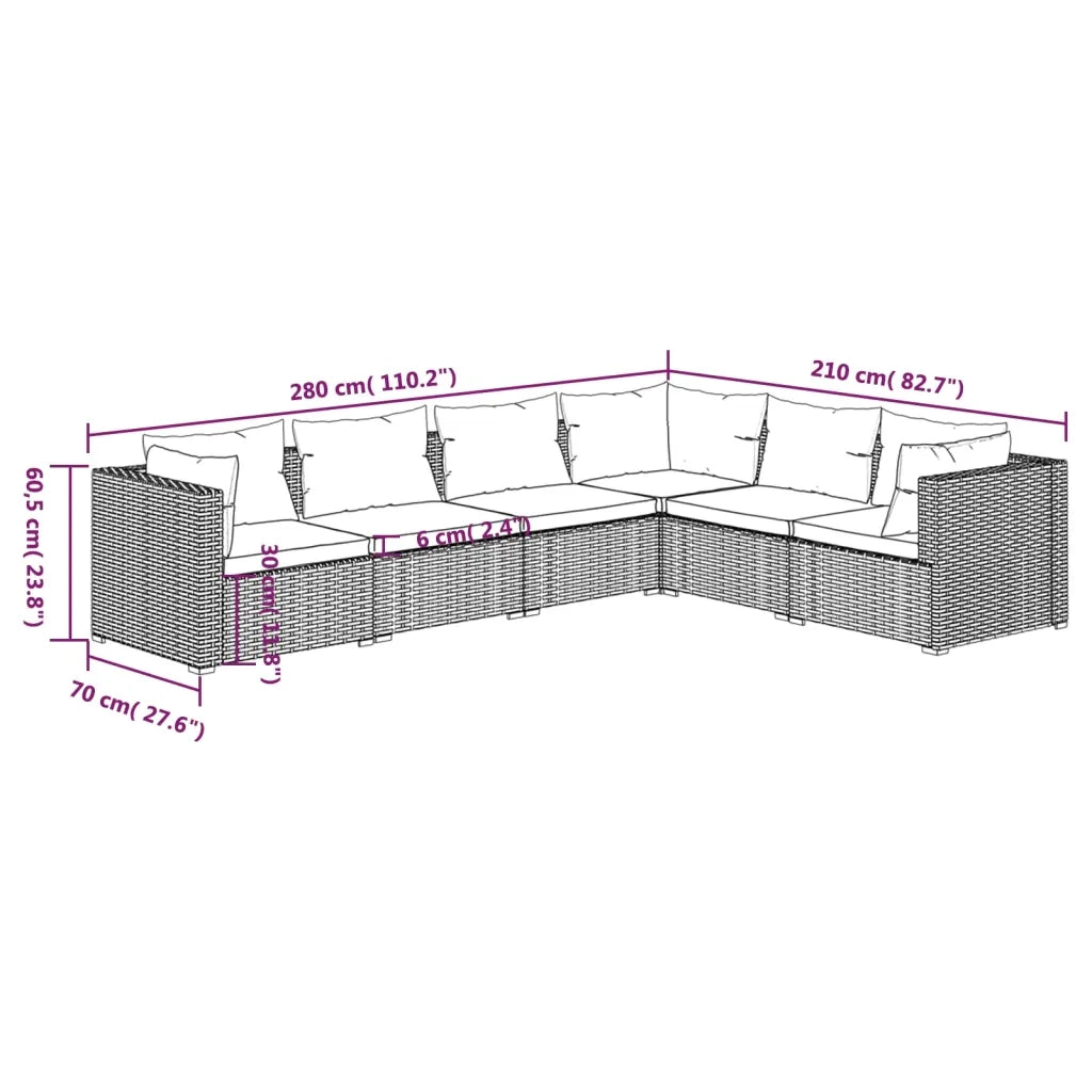 Set Divani da Giardino 6 pz con Cuscini in Polyrattan Nero 3101713