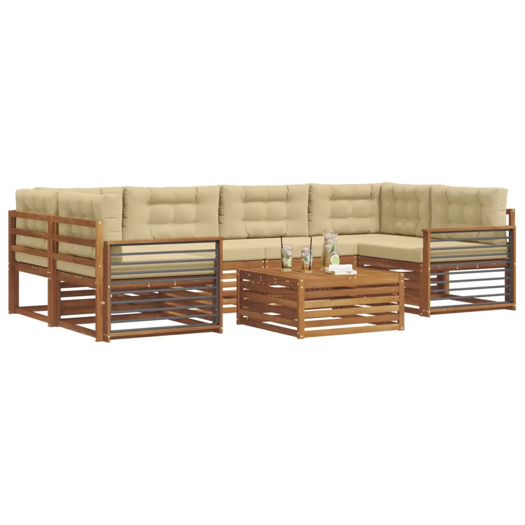 Set di divani da esterno con cuscino 7 pcs Naturale e Beige 3373113