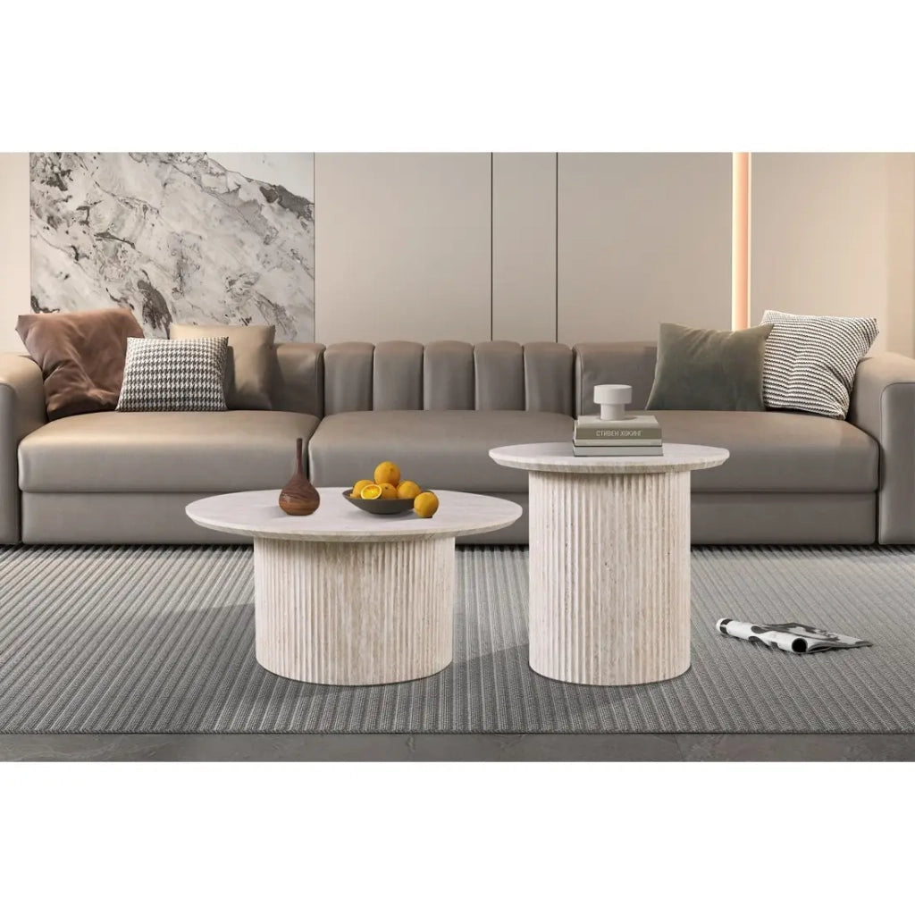Table bassa VAGOS – Colore rovere chiaro – Tavolino rotondo Ø50 cm – MDF – Design moderno e naturale
