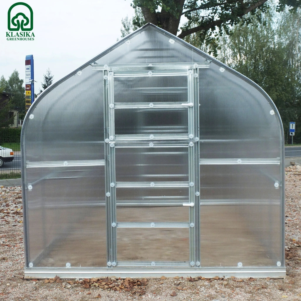Serra da giardino KLASIKA Standard 20m2, 2,5m x 8m, 6 mm con rivestimento in policarbonato (con 4 tetti ad apertura automatica)