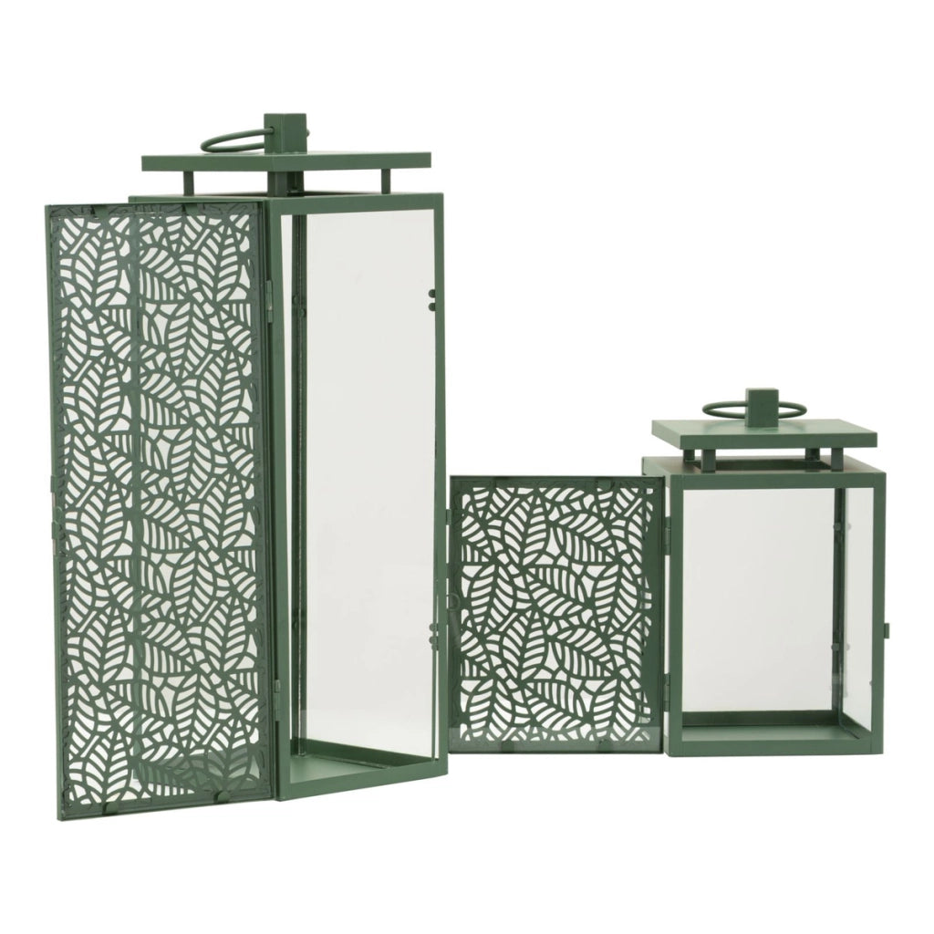 Set di due lanterne Hall in metallo e vetro temperato