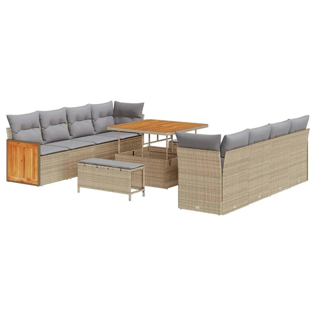 Set Divano da Giardino 12 pcs Beige e Grigio Chiaro polyrattan