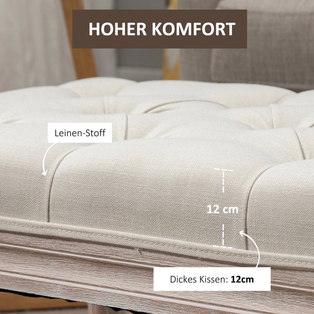 Pouf Imbottito in Tessuto e Legno ¨C Minimal ¨C 80x40x43 cm, Cremewei?