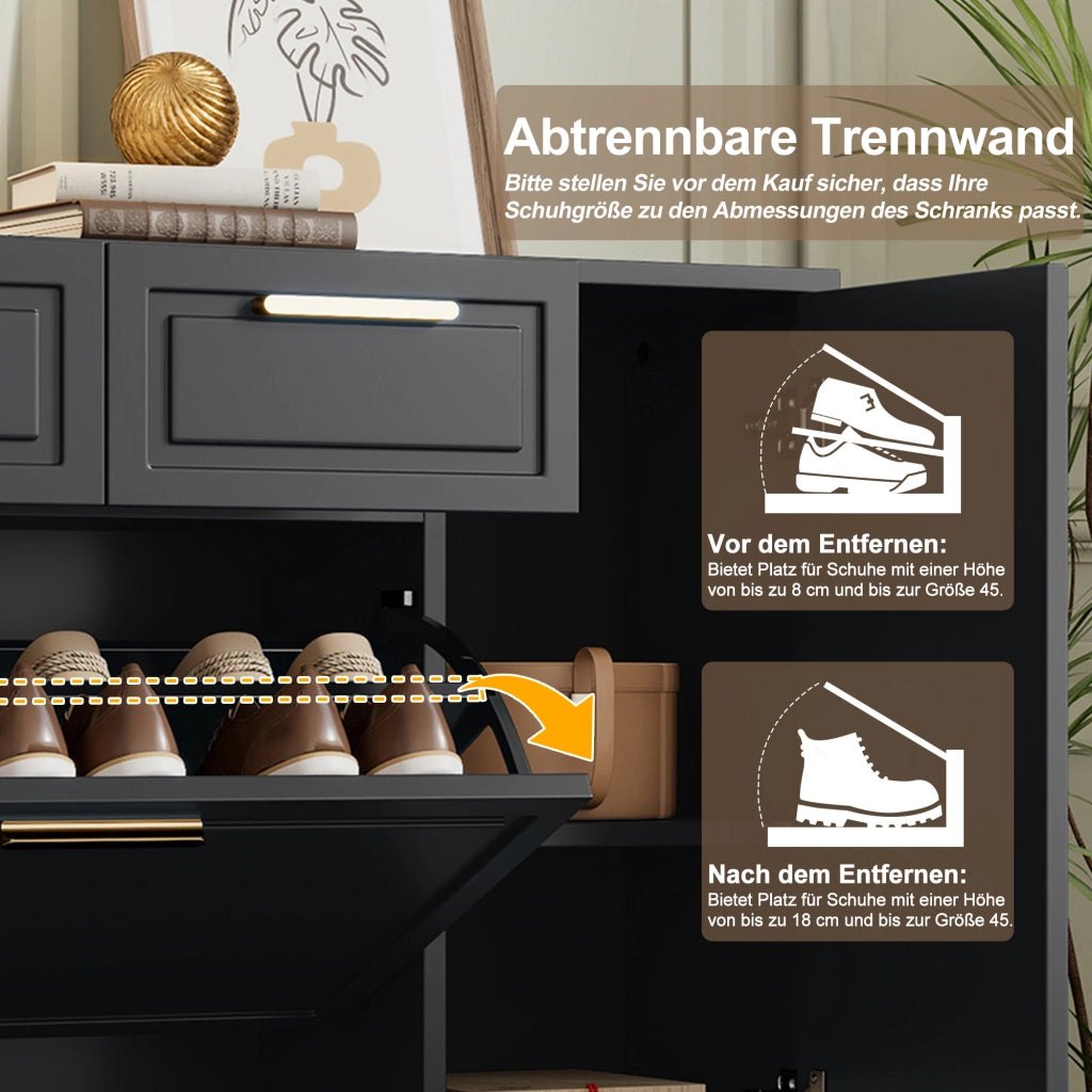 Scarpiera Moderna con Cassetti, Ante e Ripiani ¨C MINIMAL ¨C Nero, 95x24x107