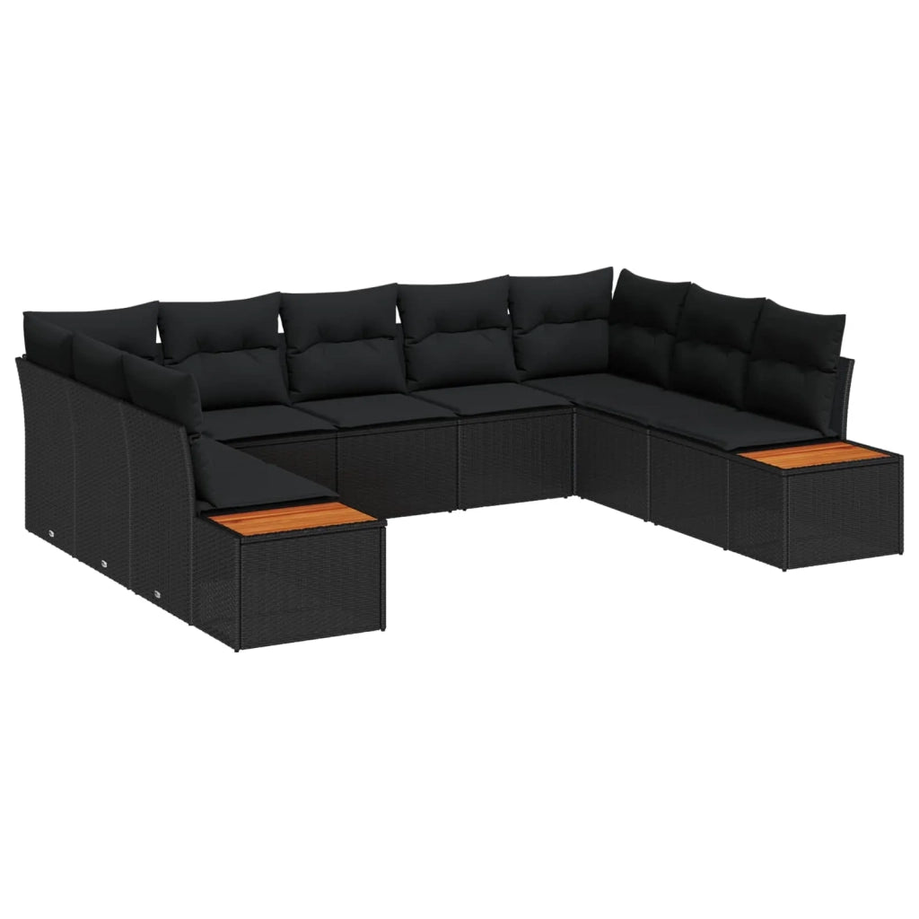 Set Divano da Giardino con cuscino 5 pcs Nero Polyrattan