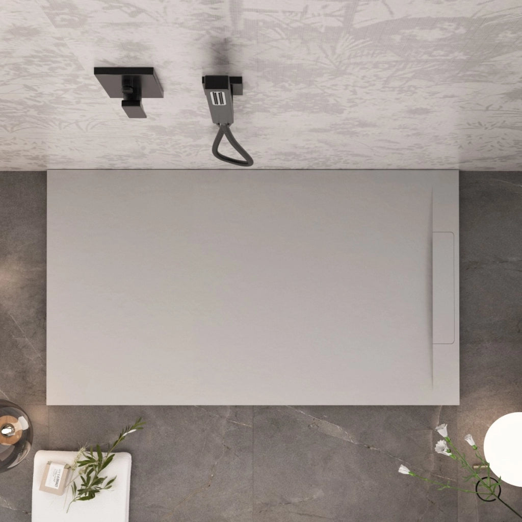 Piatto doccia in marmoresina grigio chiaro effetto pietra cemento vincent, misura 80x120