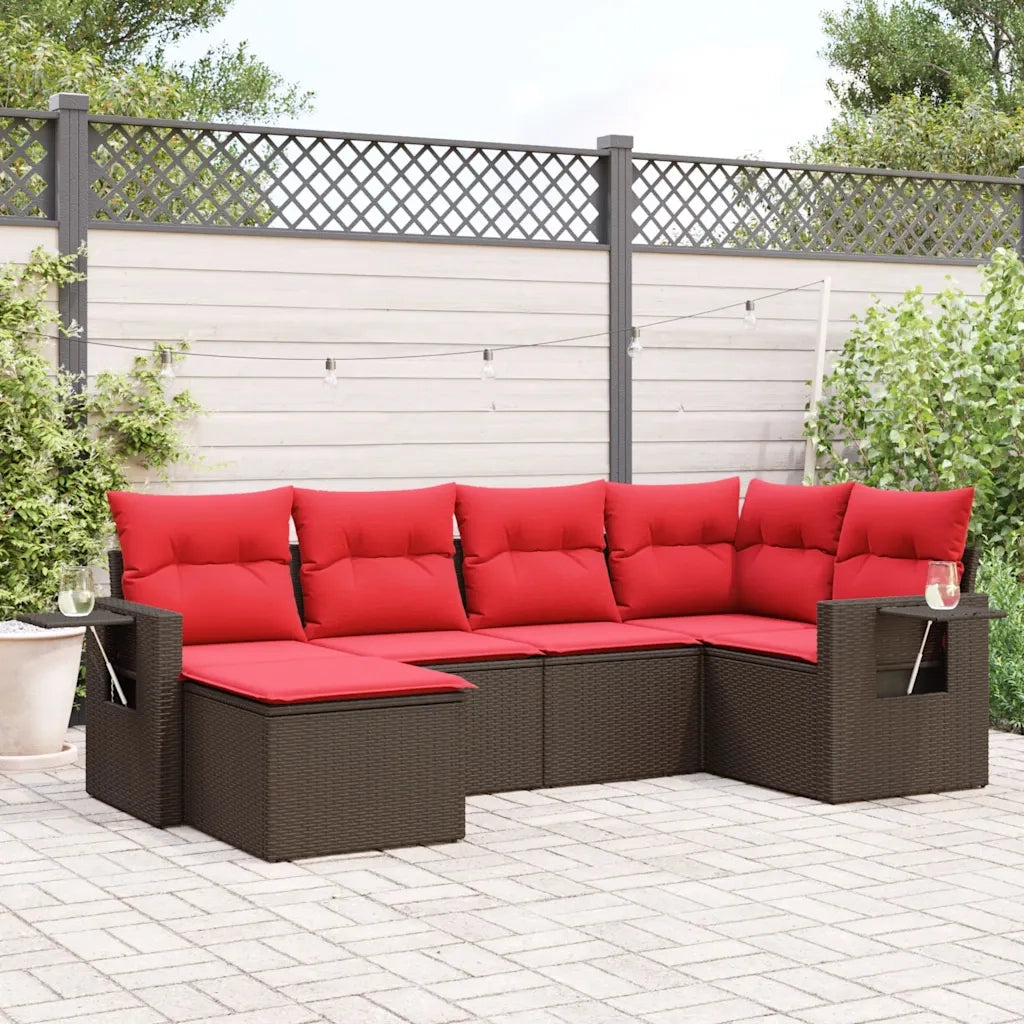 Set Divani da Giardino 6 pz con Cuscini Marrone in Polyrattan 3220463