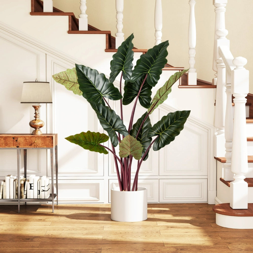 Piante artificiali di taro arcobaleno con 11 foglie finte e steli flessibili, Pianta decorativa moderna 160 cm Verde-Piante artificiali