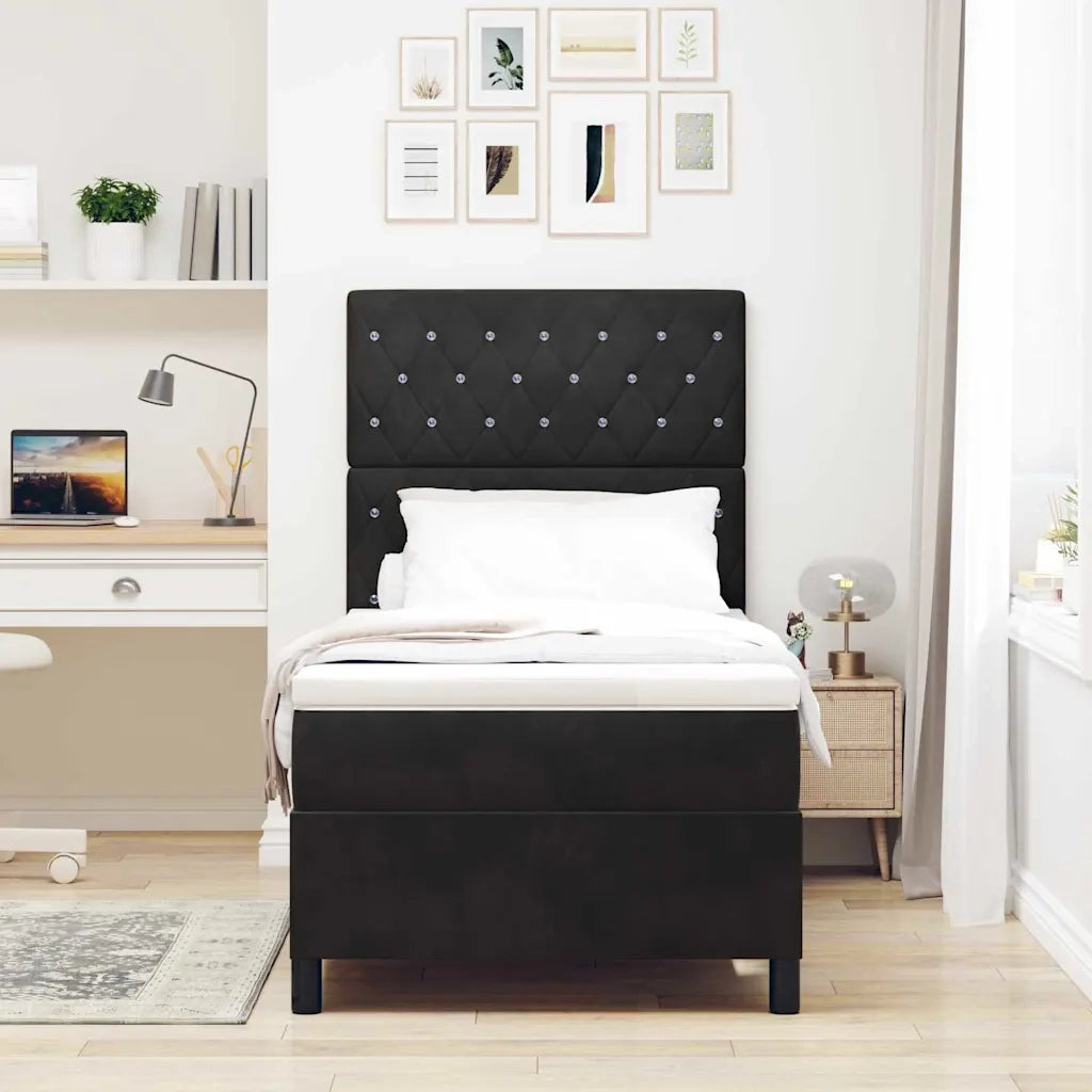 Letto a Sorgente LED con materasso Nero 100 x 200 cm Tessuto
