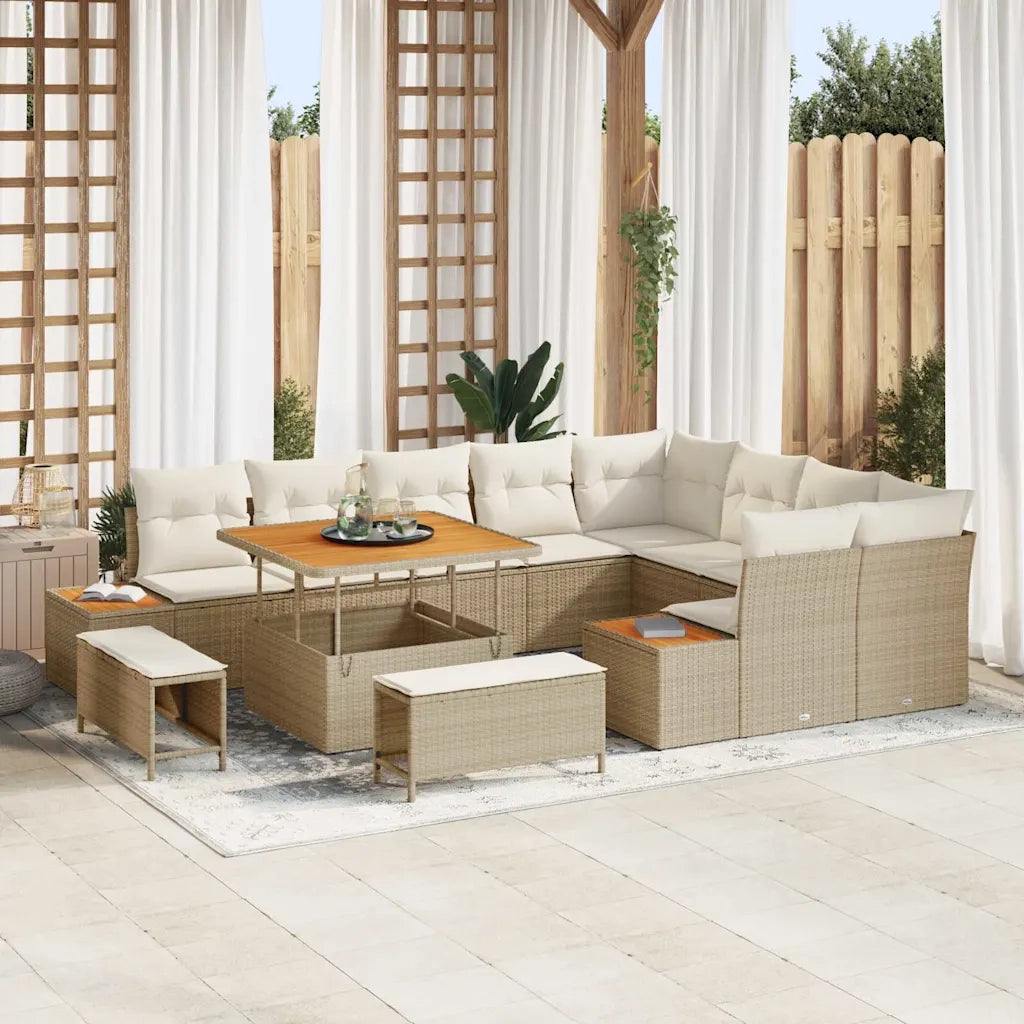 Set Divano da Giardino con cuscino 12 pcs Beige Poly Rattan