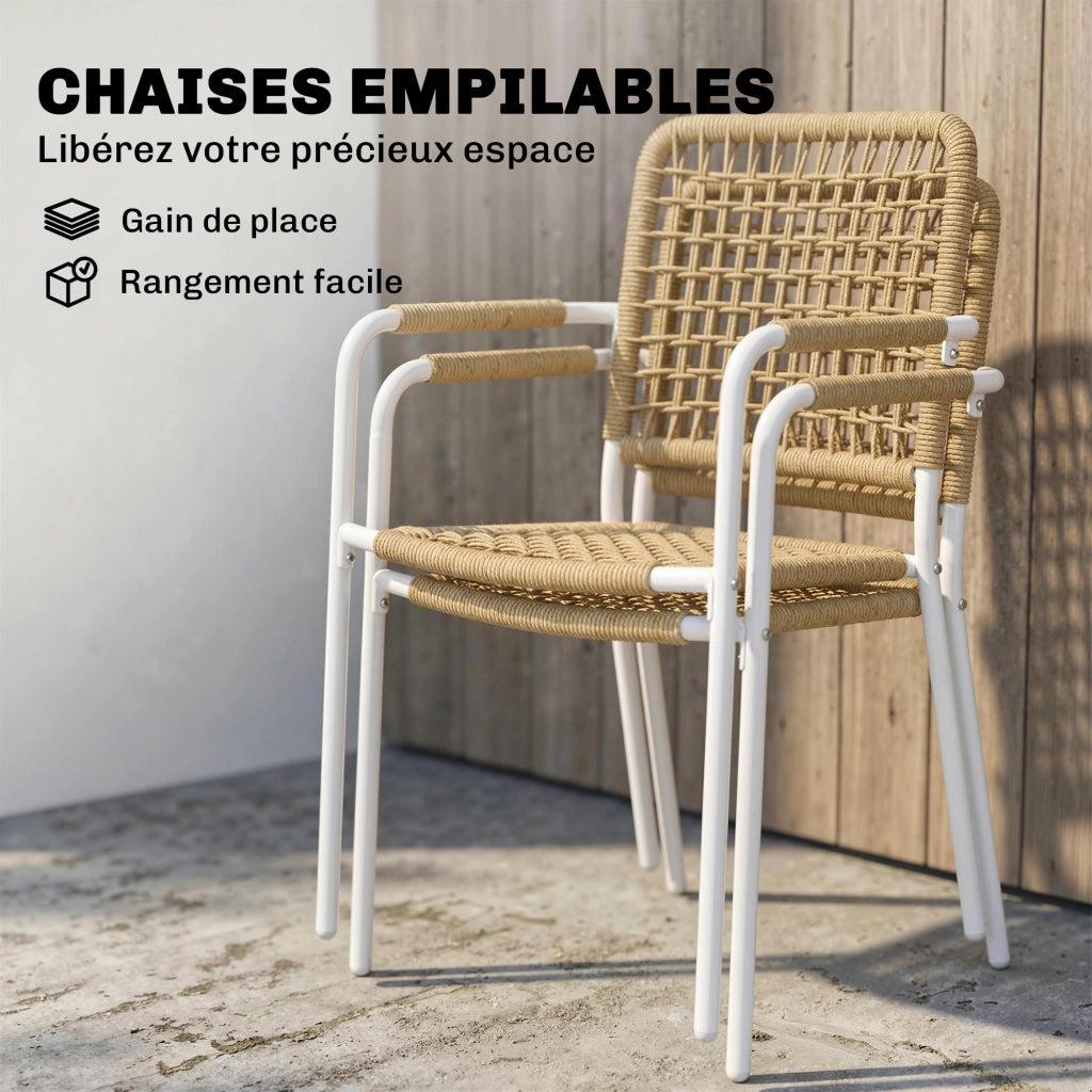 Sedie da Giardino Impilabili in Polyrattan con Braccioli e Schienale ¨C Xylo ¨C Giallo 55x57x82cm Set 2 Pezzi