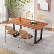 Sedia da pranzo Set da 4 con schienale ovale in rattan naturale, gambe in metallo, PU Marrone