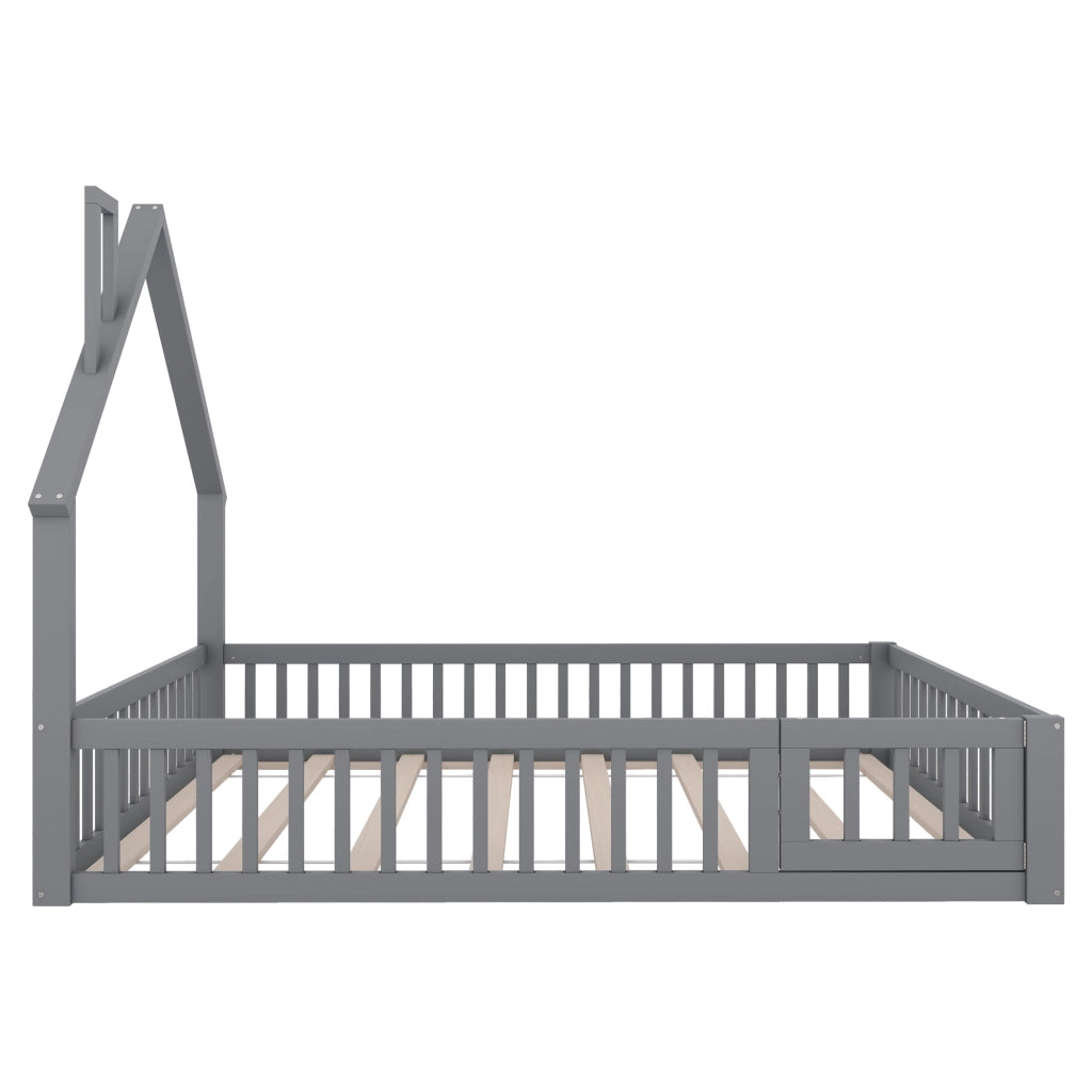 LETTO per bambini 140x200 cm con rete di sicurezza e rete a doghe grigio