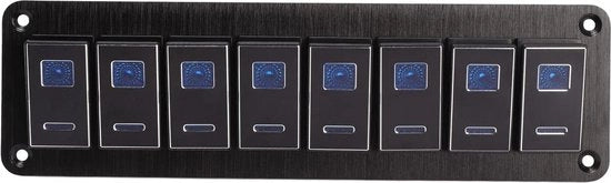 Pannello di interruttore impermeabile - Pannello di interruttore 8 vie - DC 12V/24V - Pannello di interruttore a 5 pin con luce LED blu - Pannello di interruttore pre-assemblato - per camper, auto, bus, rimorchi, UTV, ecc.
