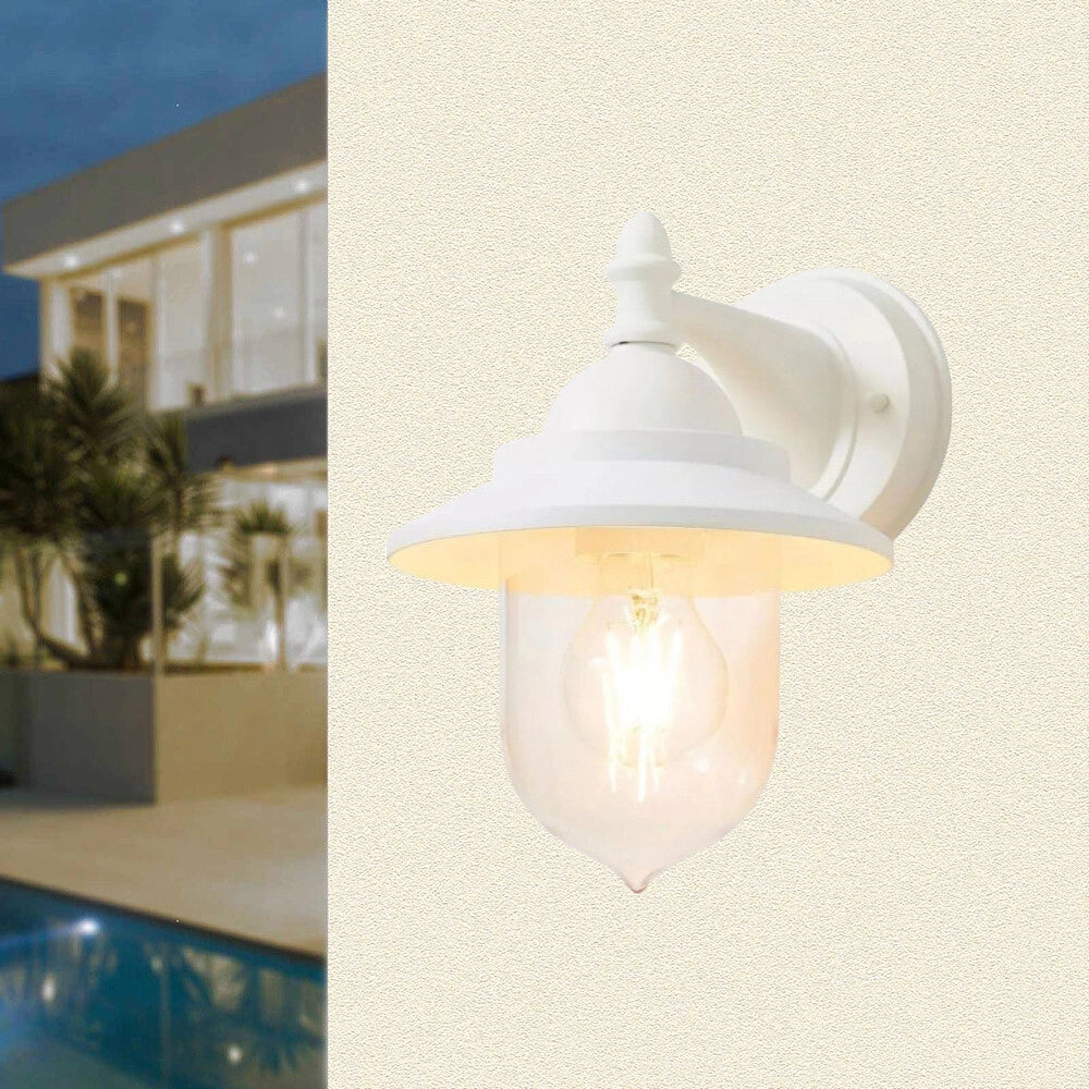 Trade Shop - Lanterna A Parete Stile Retrò Lampada Da Muro Per Giardino Facciate E27 Ip44 524wa-b247 - Bianco