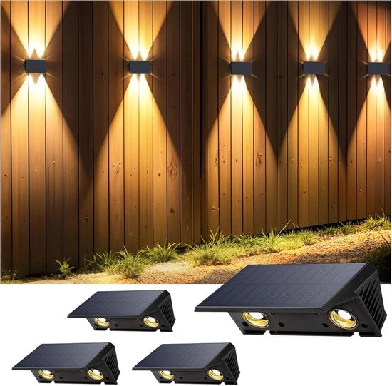 Lampada per parete esterna alimentata da energia solare - Set da 4 - Impermeabile - Luce calda bianca