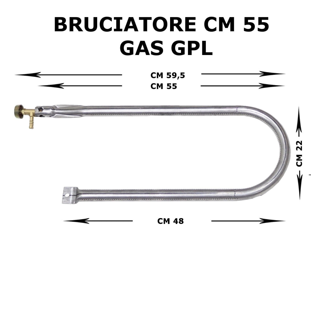 Bruciatore a gas per pietra lavica pietra ollare curvo a gas GPL 59,5x22 cm a U