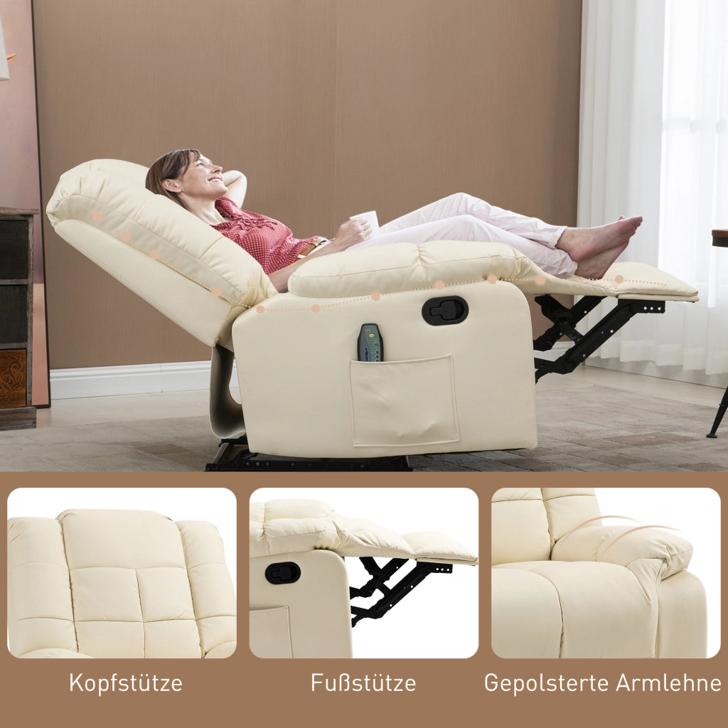 Poltrona Massaggiante Elettrica Reclinabile ¨C Zephmum ¨C Ecopelle Crema 94x99x99cm