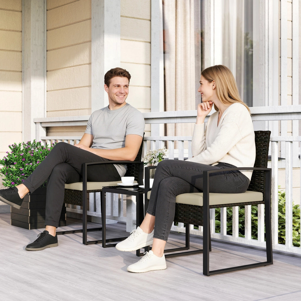 Set da giardino 2 posti con tavolo e sedie ¨C zephmum ¨C marrone, resina, vetro temperato