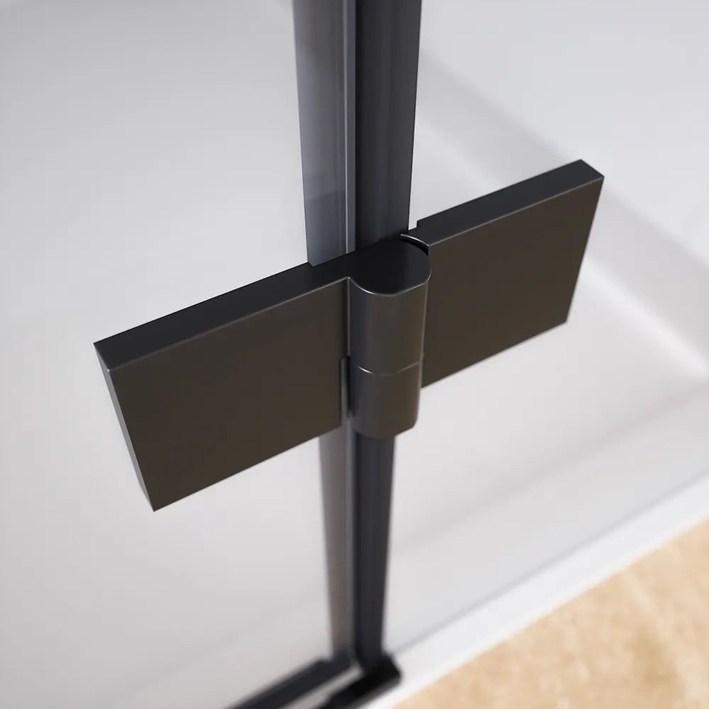 Porta doccia 80cm apertura a battente lato destro con cerniere, profili nero opaco e vetro da 8mm trasparente h195 | Fiji