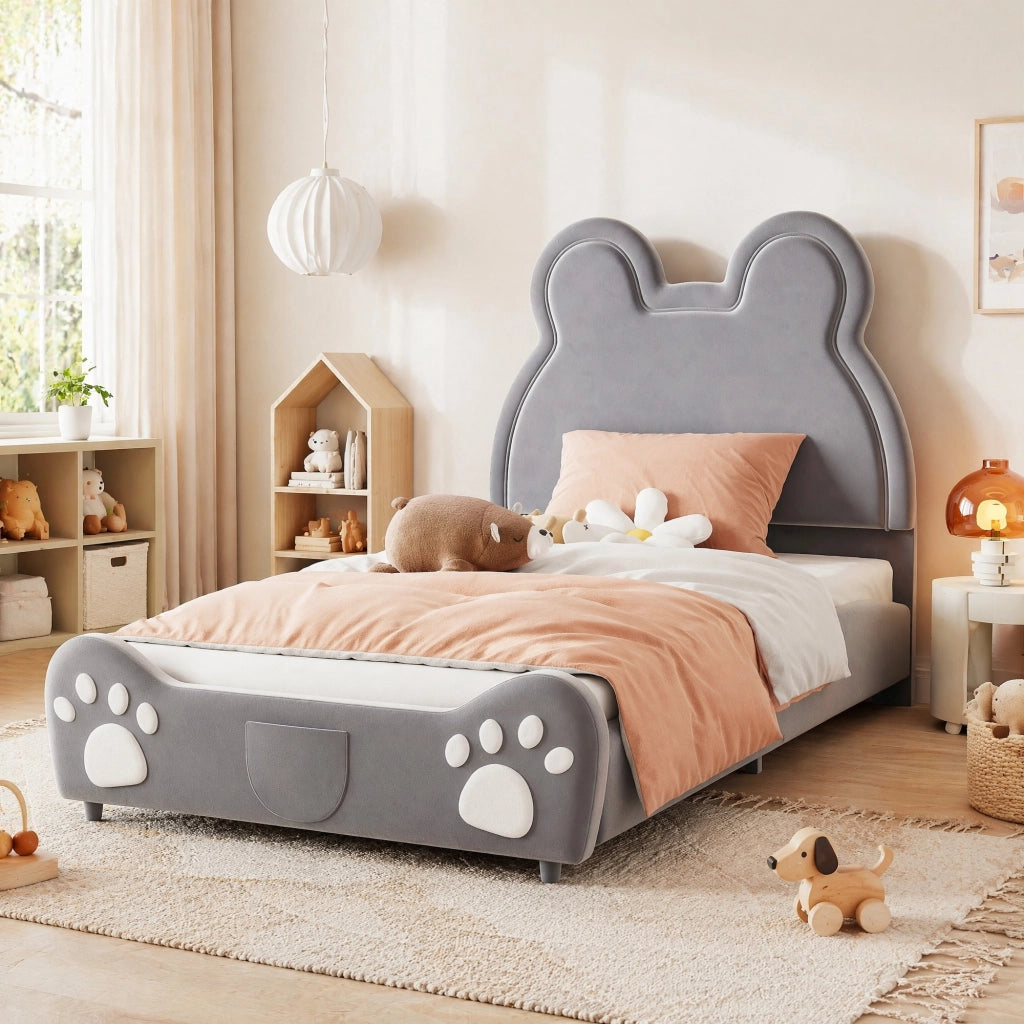LETTO imbottito a forma di orso 90x200 cm grigio