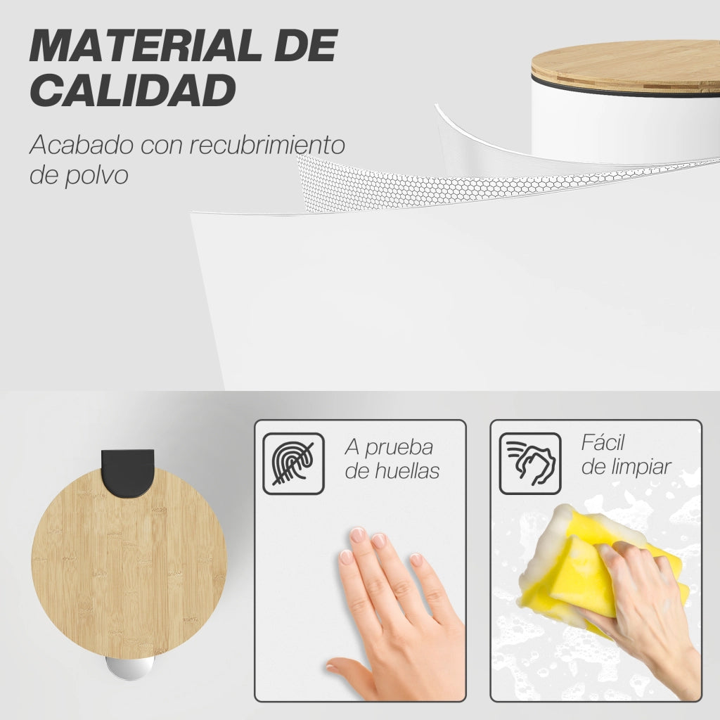 Cestino 30L con Pedale e Tappo in Bamb¨´ ¨C Zephmum ¨C Bianco