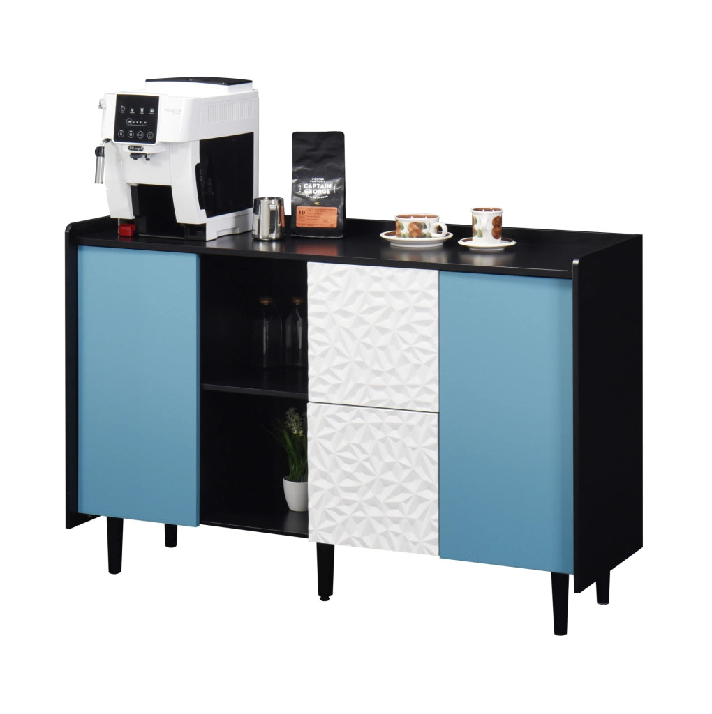 Credenza sideboard con 2 cassetti e vano chiuso 120 cm in MDF nero e blu