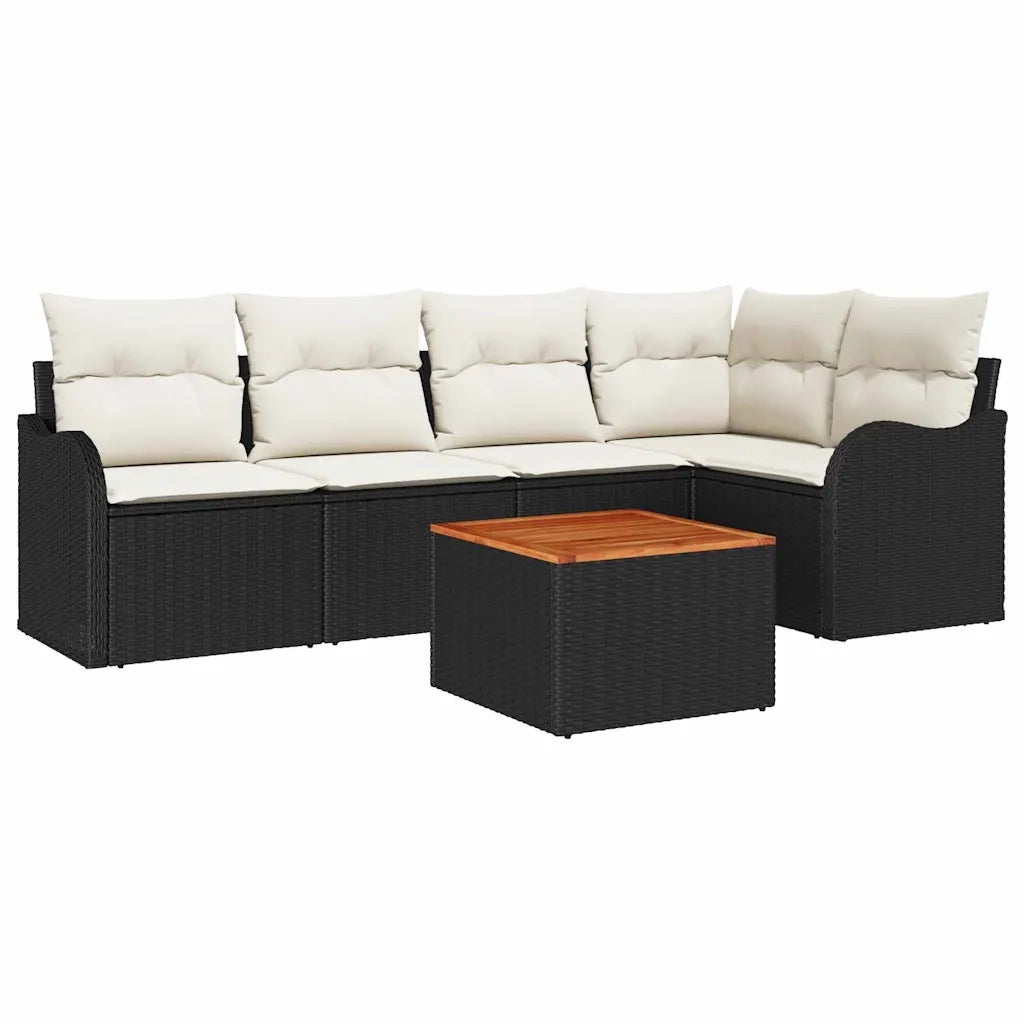 Set Divano da Giardino con cuscino 6 pcs Nero polyrattan