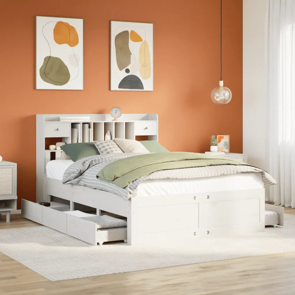 Letto Libreria senza Materasso Bianco 150x200 cm Legno di Pino
