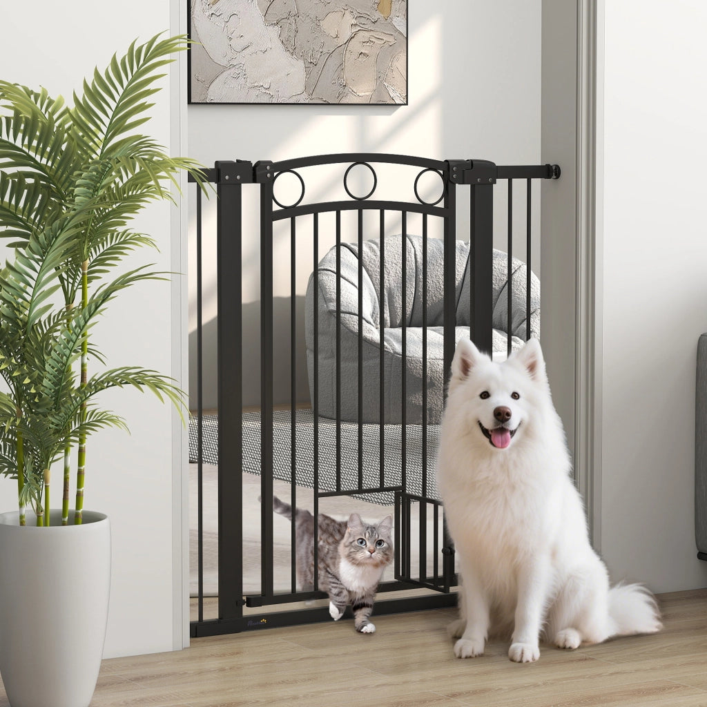 Cancelletto per Animali Domestici con Porta per Gatti ¨C Xylo ¨C 106cm Altezza Regolabile Nero
