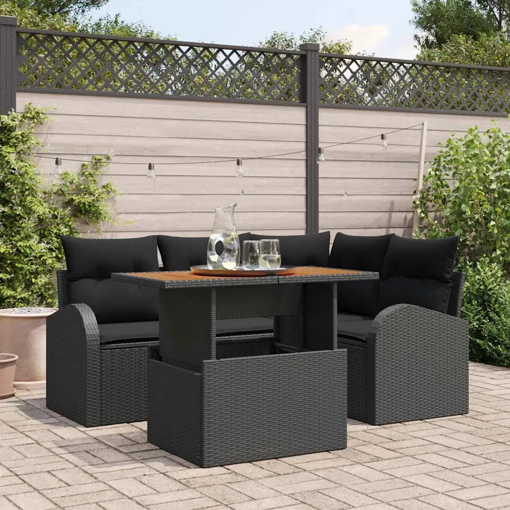 Set Divano da Giardino con archiviazione 5 pcs Nero Poly Rattan