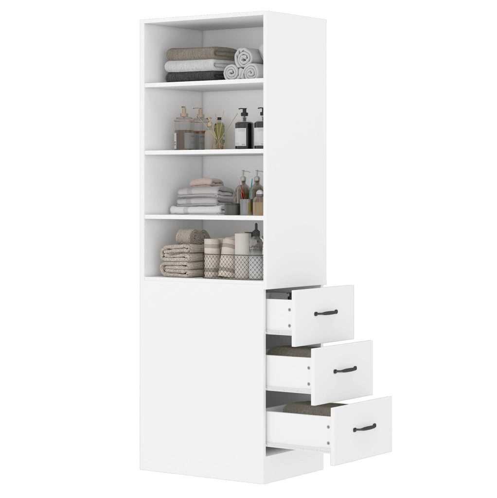 Libreria stretta alta 180 cm con cassetti laterali; bianco