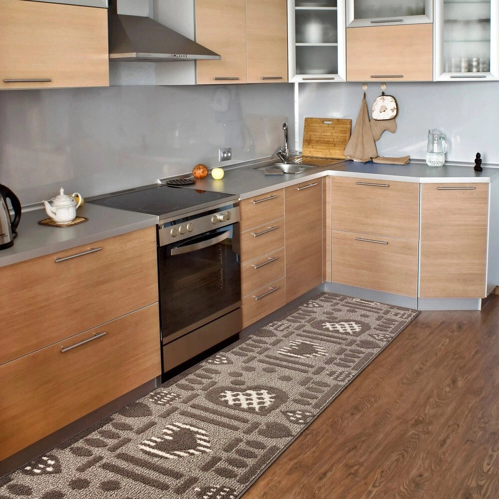 Tappeto Cucina Antiscivolo Cuori 3D Lavabile Moderno Assorbente Beige 57x170 cm