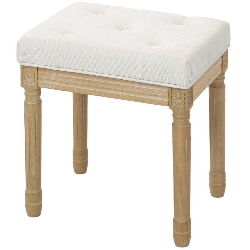 Pouf con seduta imbottita in tessuto effetto lino, gambe in legno, Beige 42 × 32 × 46,5 cm