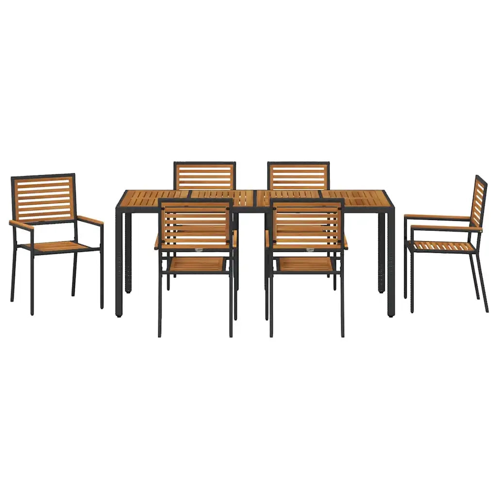 Set da Pranzo per Giardino 7 pcs Nero e Marrone polyrattan 3365442