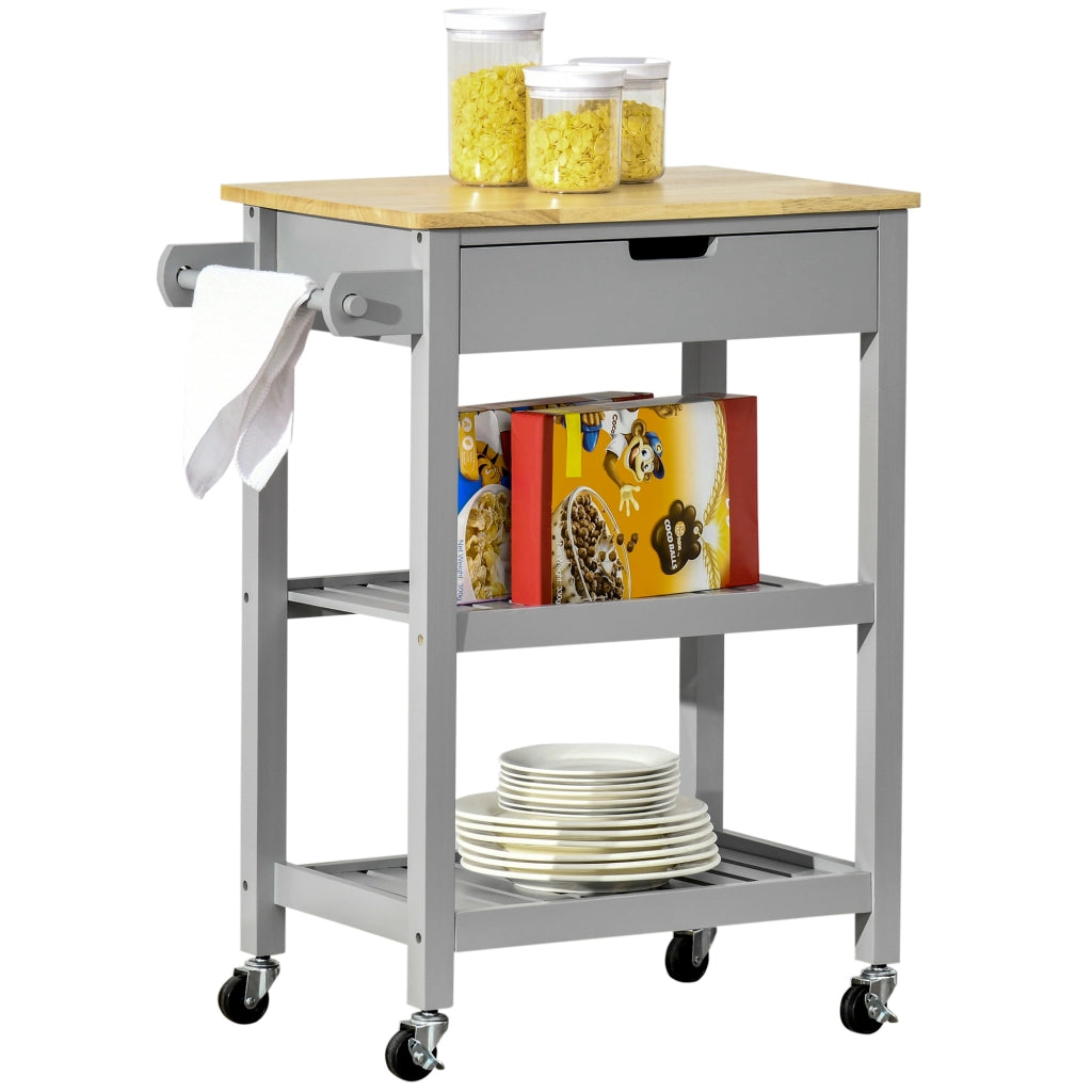 Carrello da cucina con ruote ¨C Xylo ¨C legno di hevea, 2 ripiani, 1 cassetto