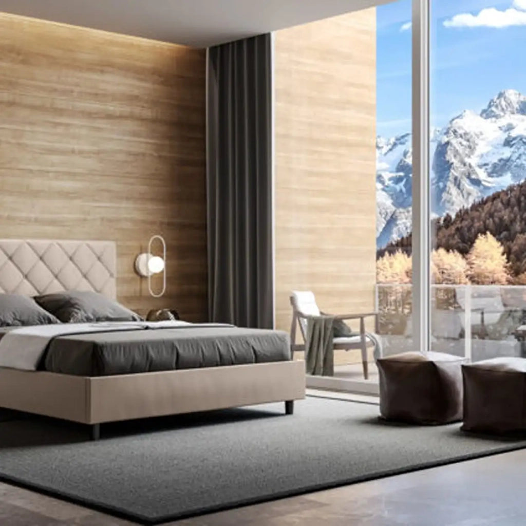Letto matrimoniale senza rete imbottito 160x200 similpelle tortora Priya