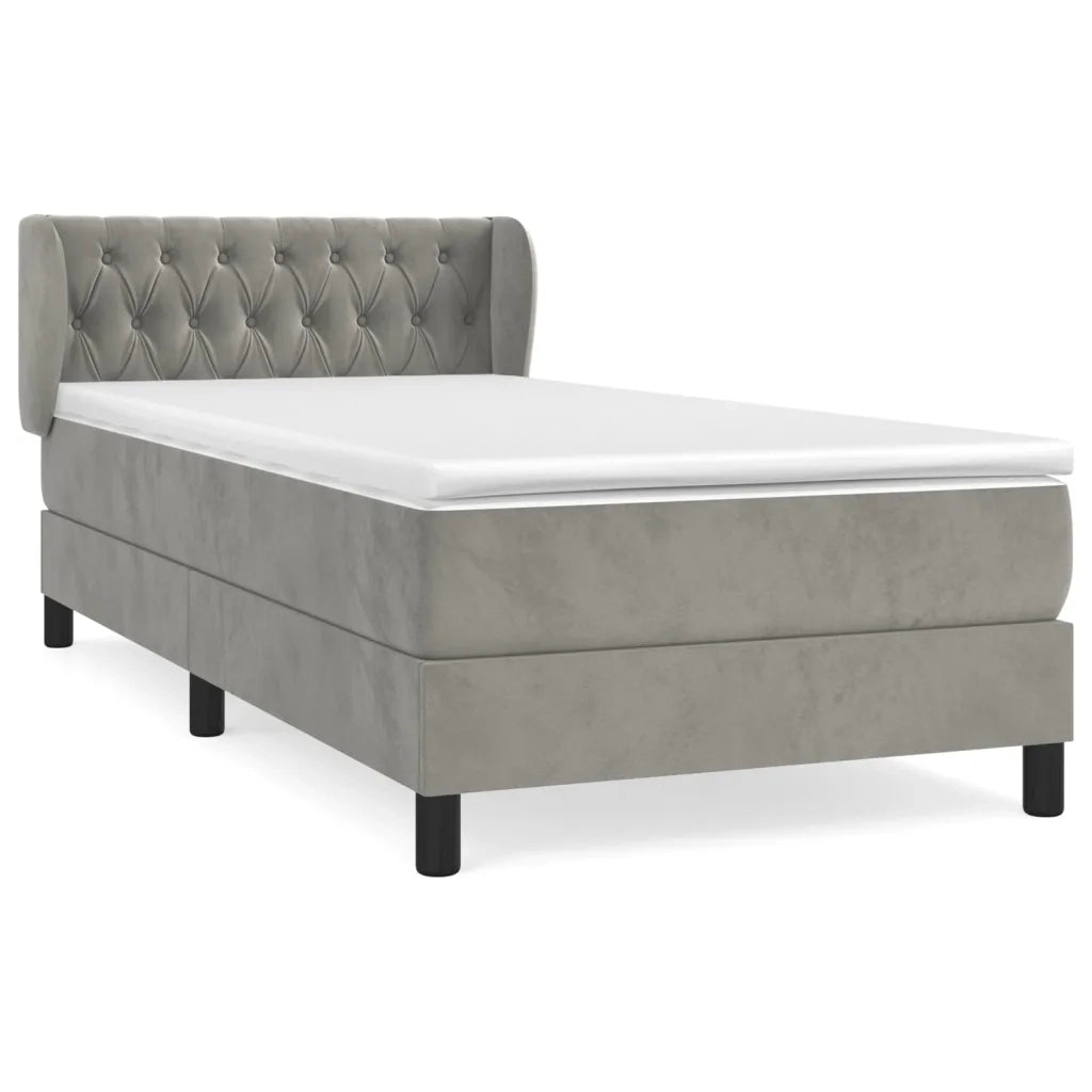 Letto singolo | Letto per adulti | Giroletto a Molle con Materasso Grigio Chiaro 100x200cm Velluto