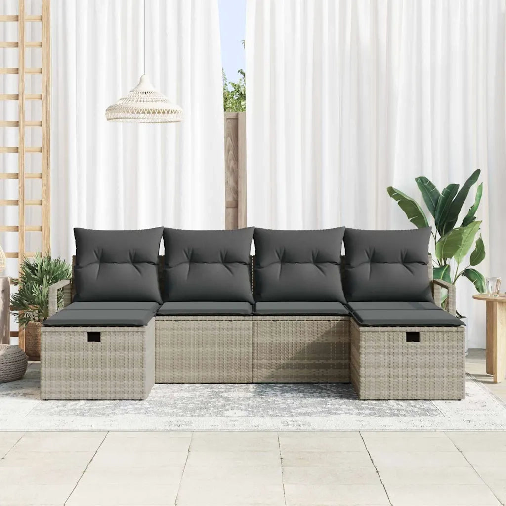 Set di divani con cuscino 6 pcs Grigio chiaro polyrattan