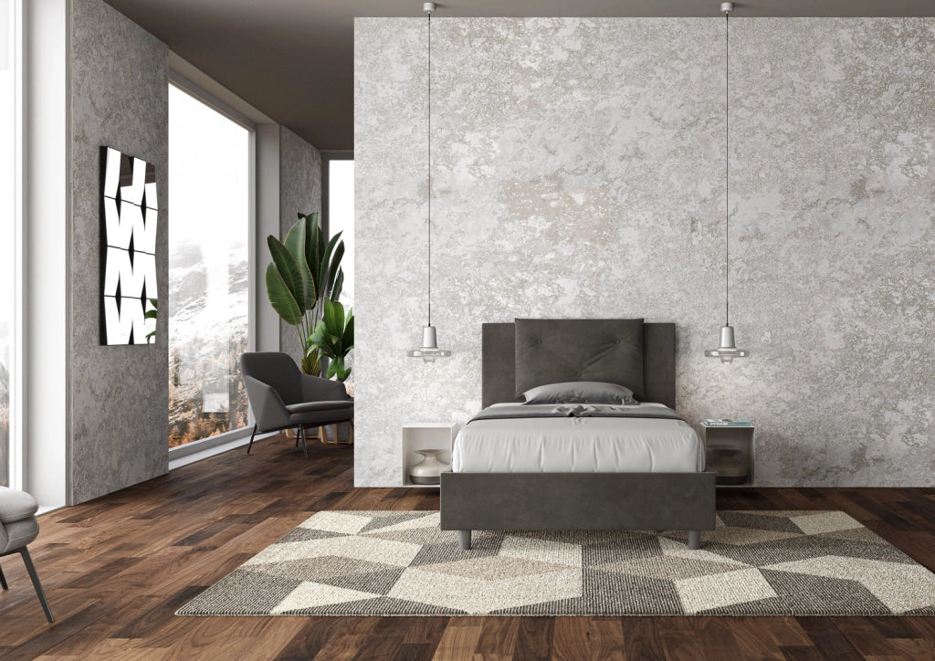 BS COM Letto una piazza e mezza senza rete imbottito 110x190 microfibra grigio