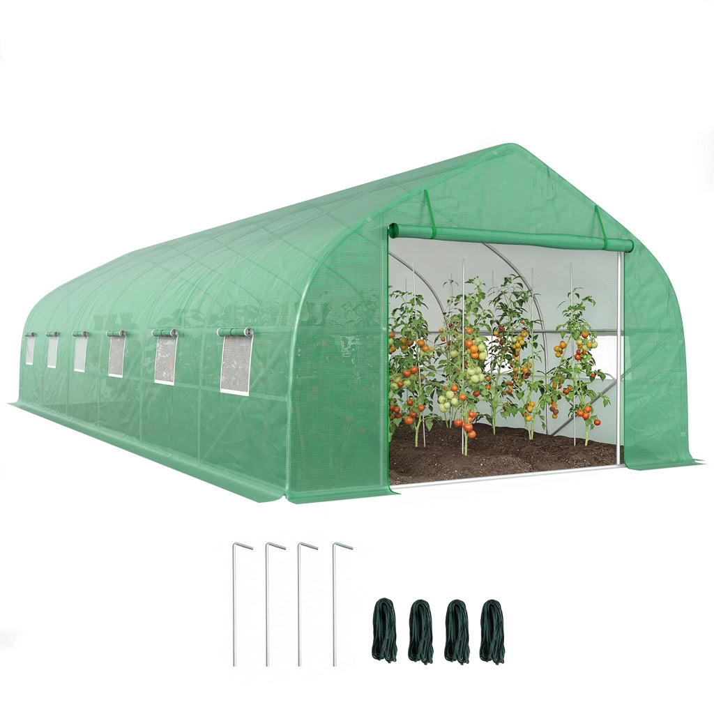 Serra tunnel da giardino ¨C Xylo ¨C 8x3x2m, telaio acciaio, 12 finestre, verde