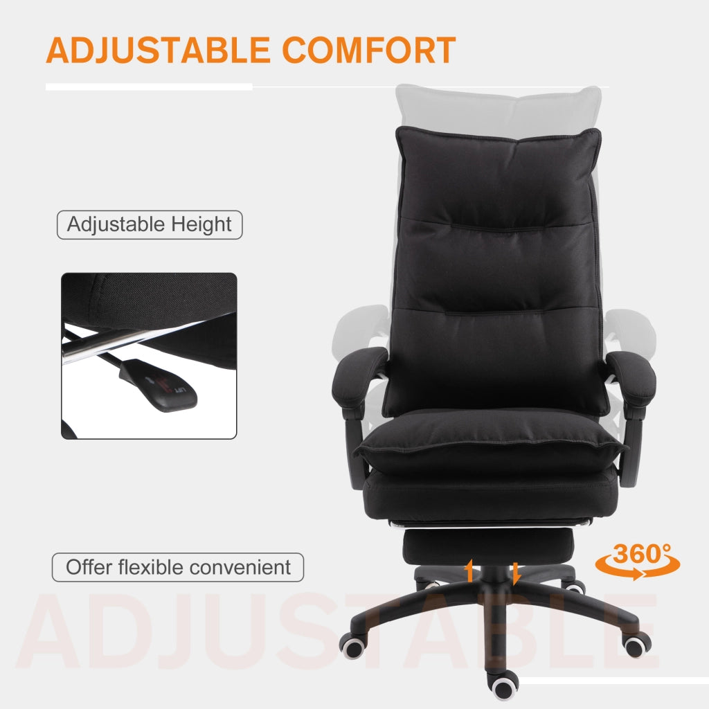 Sedia da Ufficio ad Altezza Regolabile con 6 Punti Massaggianti, in Tessuto Effetto Lino, 70x62x120-130 cm, Nero