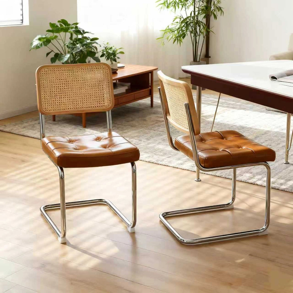 Sedia da pranzo set da 2 - Sedia in velluto e rattan con gambe cromate – Design Mid-Century Modern ispirato a Breuer – Sedia imbottita ideale per soggiorno, cucina e altri ambienti
