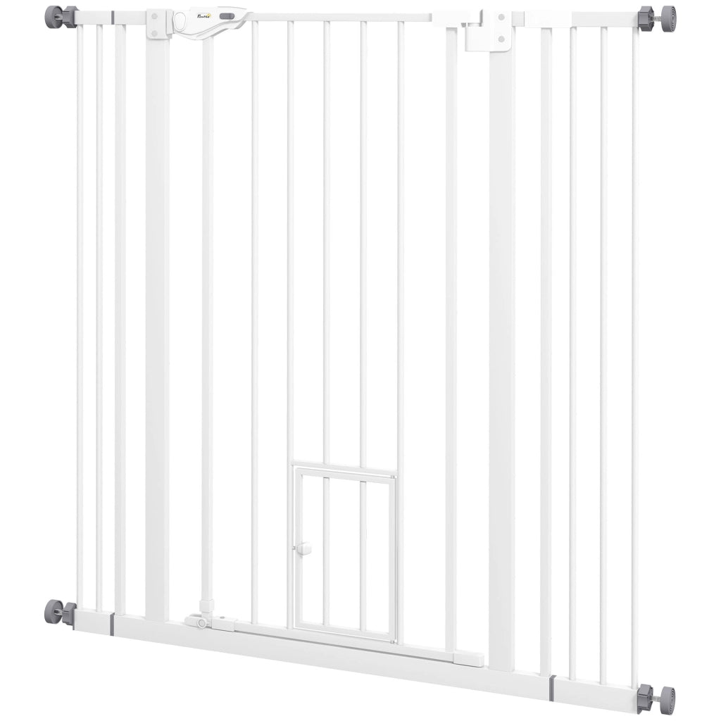 Cancelletto di Sicurezza Estensibile con Porta Chiusura Automatica e Doppio Blocco ¨C Xylo ¨C 74-101x104,1 cm Bianco