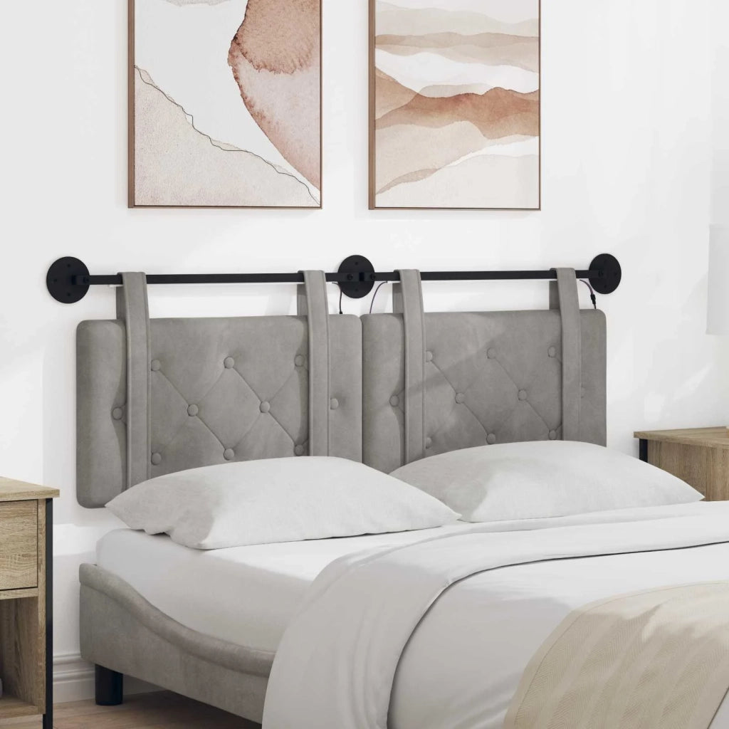 Testiera | Testata sospesa Con luce LED Grigio Chiaro Velluto
