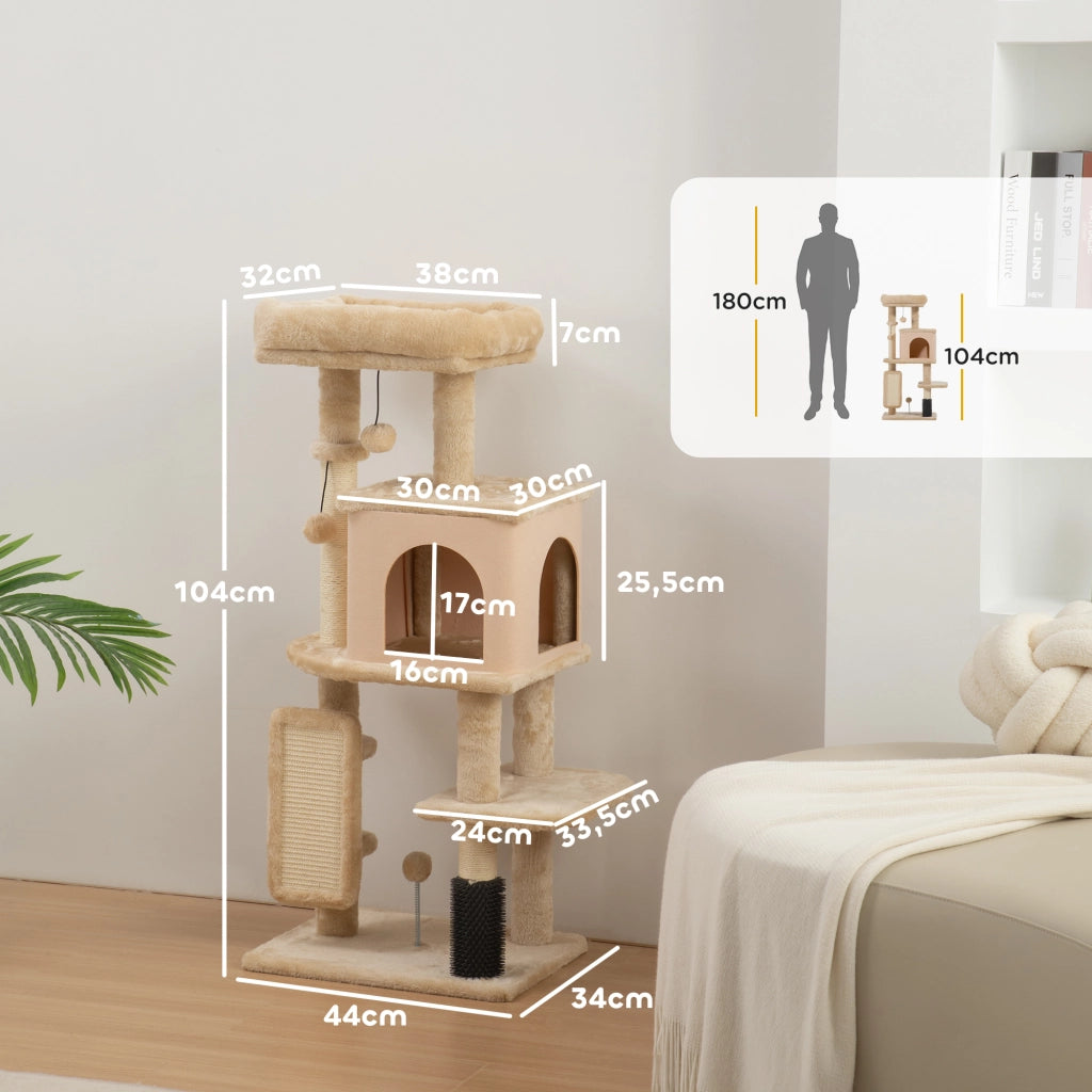Albero tiragraffi per gatti con piattaforme e giocattoli ¨C zephmum ¨C beige 104cm