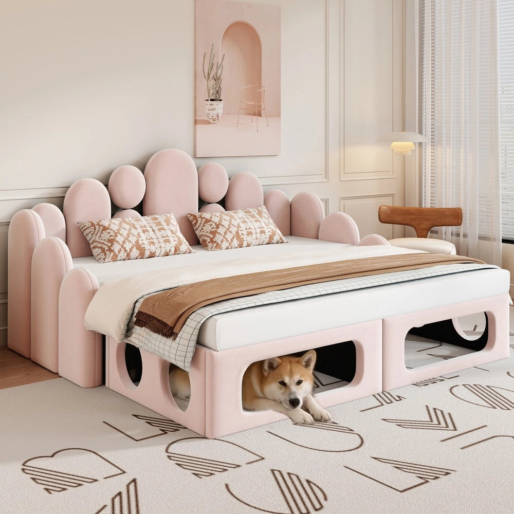 Letto divano imbottito per animali domestici - Zephmum - 180x200 cm - Rosa - 2 in 1, velluto morbido, rete e schienale