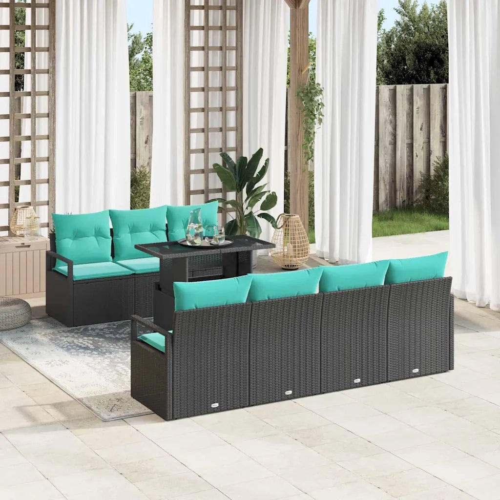 Set Divano da Giardino con cuscino 8 pcs Nero e Blu polyrattan 3348772