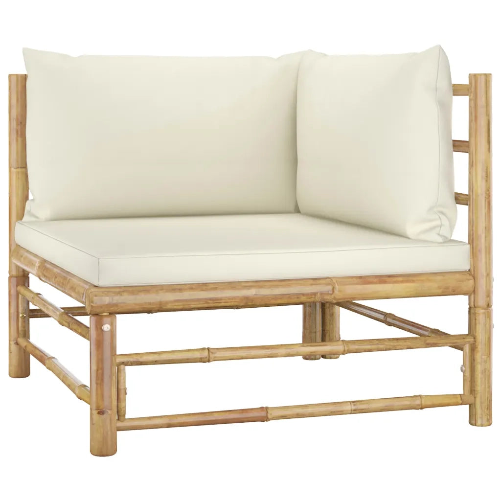 Set Divani da Giardino 2 pz | Set Salotto da Giardino con Cuscini Bianco Crema in Bamb¨´